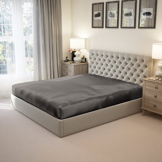 Mu erry 100% Pure King Silk Fitted Sheet 22 Momme 6A Mu erry Silk Bed Sheets with 16" Deep Pocket  Breathable, Ultra-Soft, Oeko-TEX  Seamless  Gunmetal