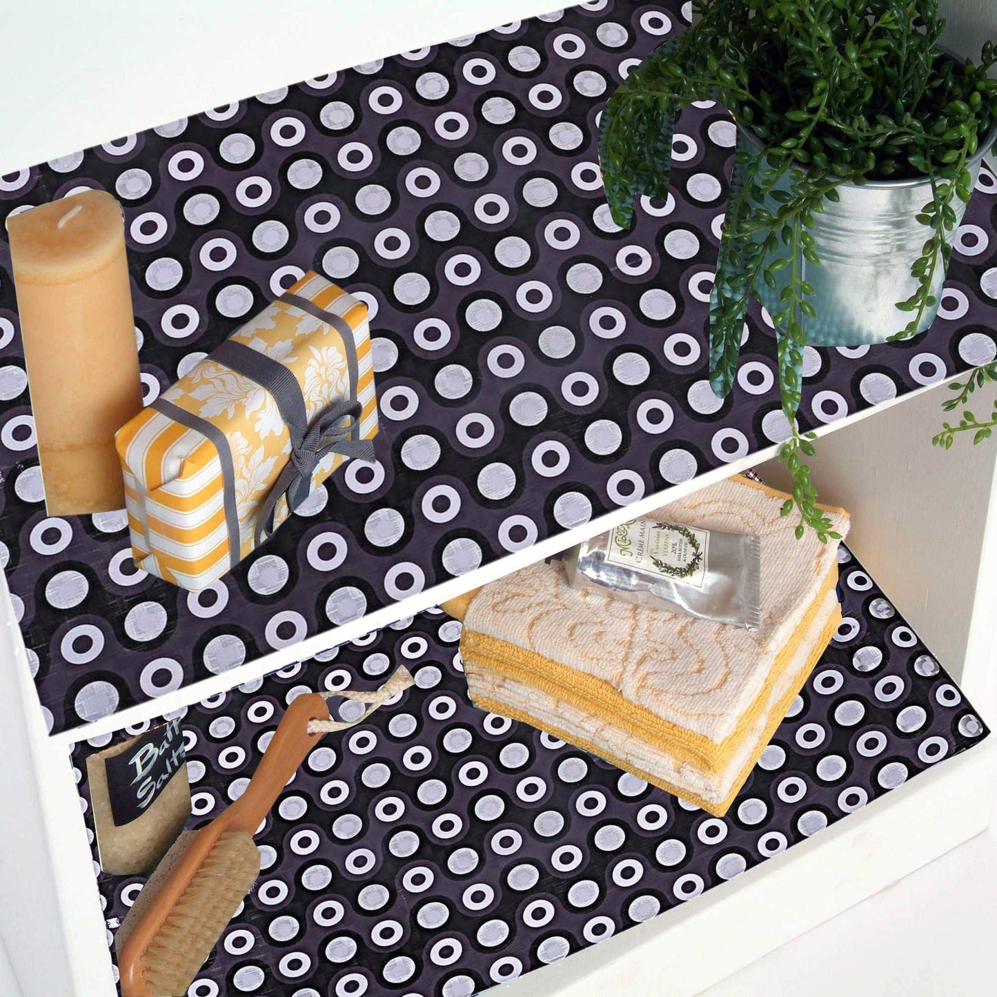 Industries Polka Dots Design PVC Wardrobe Kitchen Dr er Shelf Mat 10 Mtr Roll Grey and White)-Ctktc14486