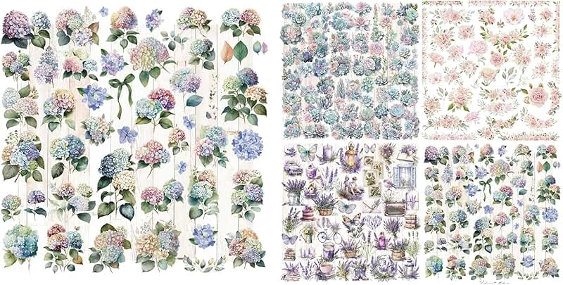Set of 5 Vintage Hydrangea and Field Stickers