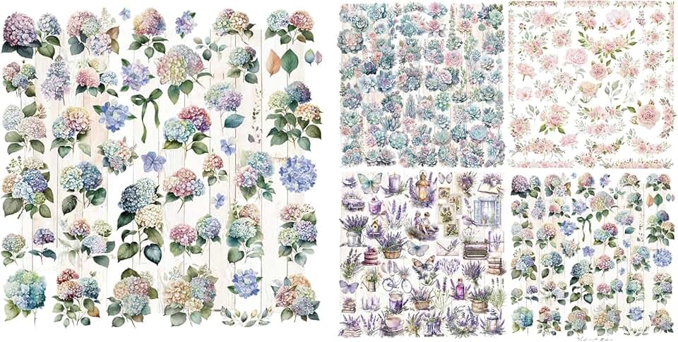 Set of 5 Vintage Hydrangea and Field Stickers