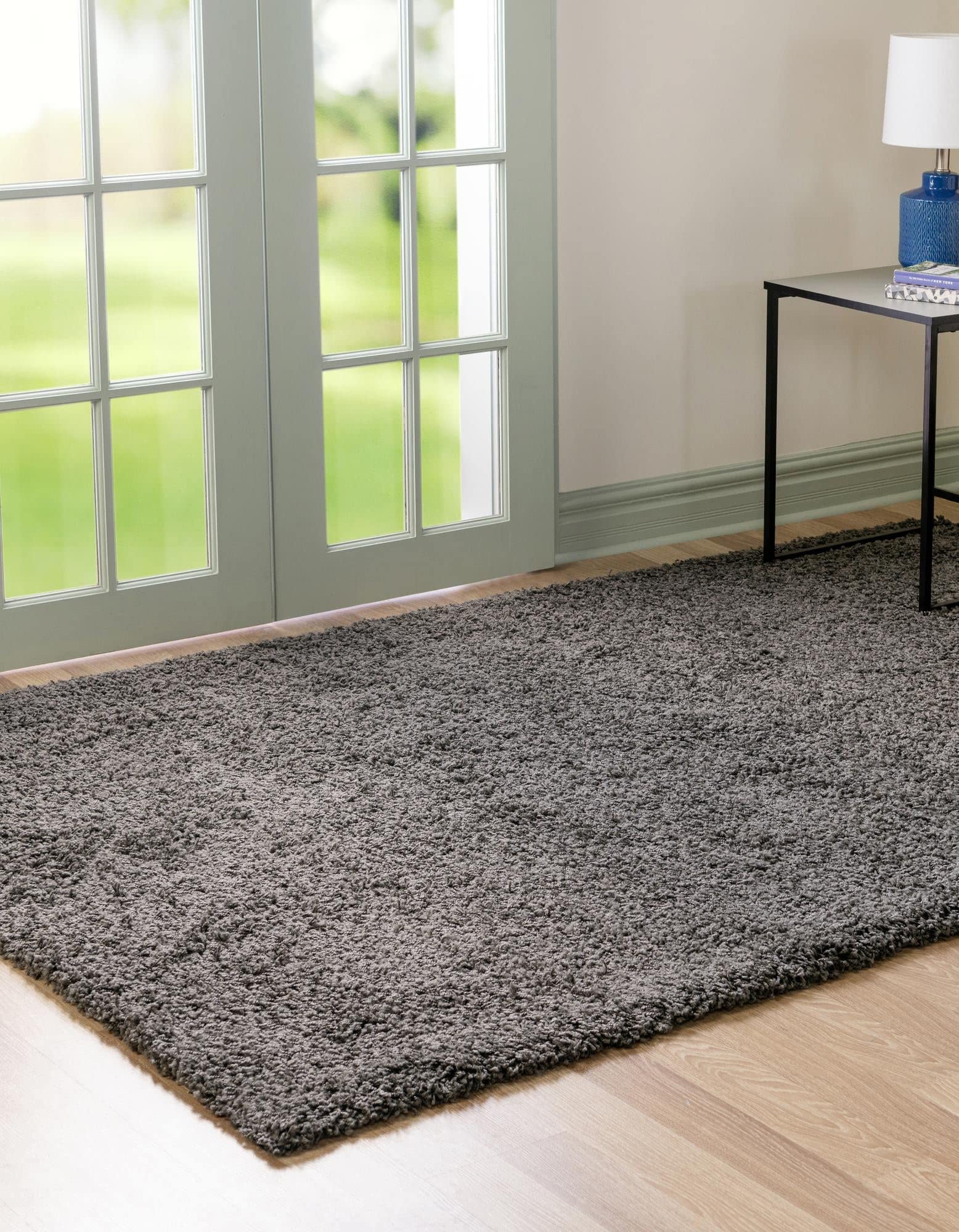 Solo Solid Shag Area Modern Plush Rug Lush  Soft, 3 ft 3 x 5 ft 3, Graphite Gray