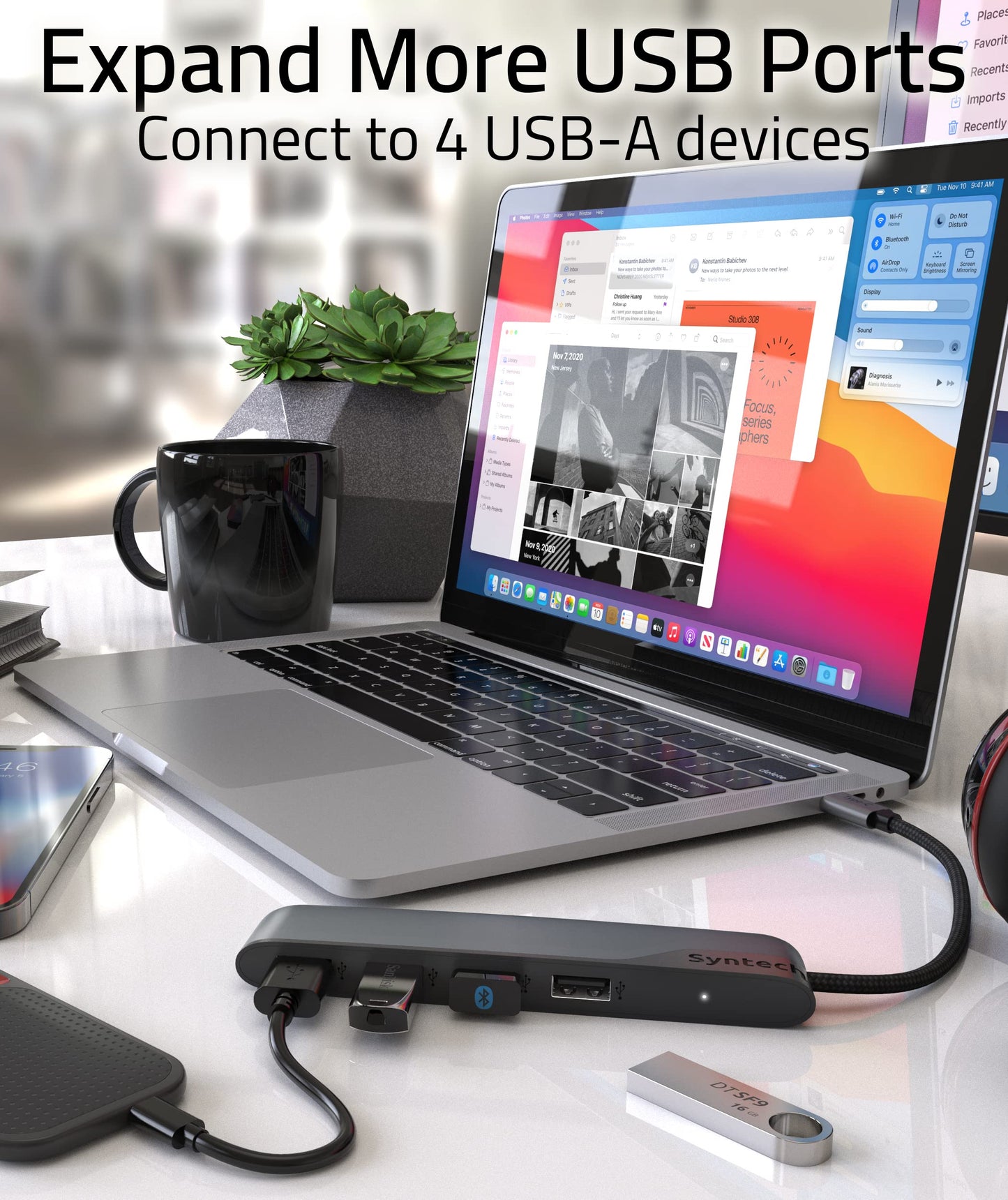 USB C to USB Hub 4 Ports, Type C to USB 3.0 Hub with a USB C to USB Adapter (USB 2.0), Thunderbolt 3 to USB Hub Compatible with Thunderbolt 4 MacBook Pro, iPad Pro, iMac, Surface