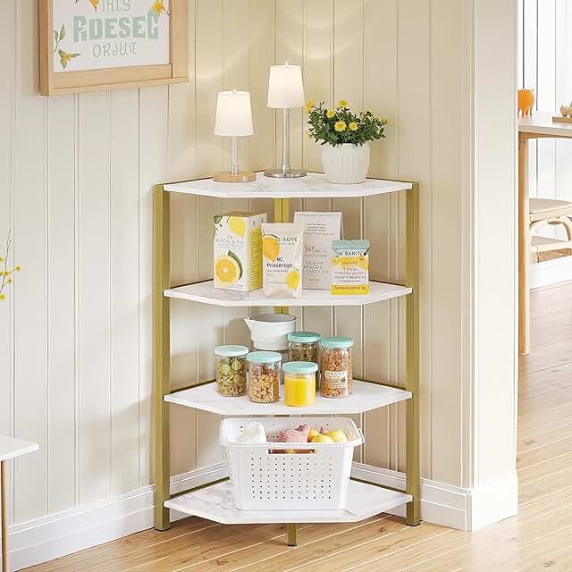 4-Tier Corner Shelf Stand for Living Room and Bedroom