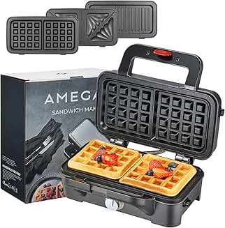 3-in-1 Sandwich and Waffle Maker with Removable Plates