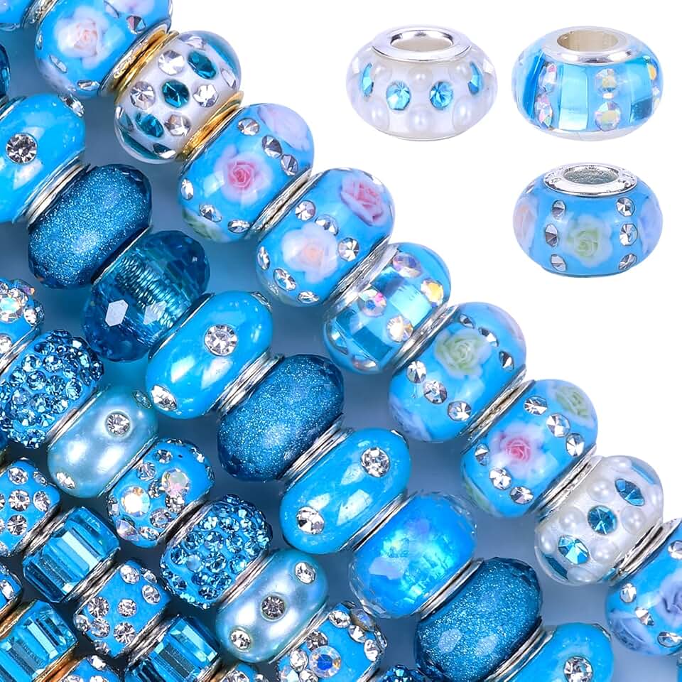 60 Lucky Beads for Girls' Jewelry Making, Mix Style Aqua