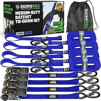 4-Pack 1-Inch x 15-Foot Ratchet Straps with Hooks
