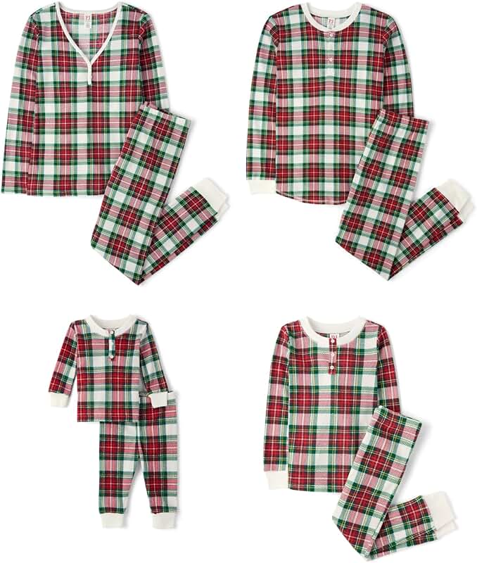 Matching plaid waffle pajama sets for families