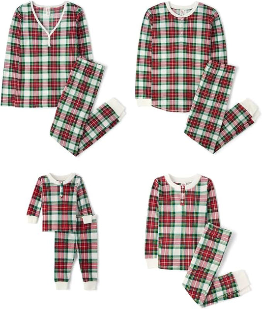Matching plaid waffle pajama sets for families