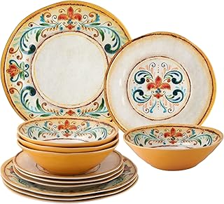 12-Piece Tuscany Melamine Dinnerware Set for Four