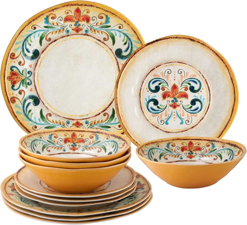 12-Piece Tuscany Melamine Dinnerware Set for Four