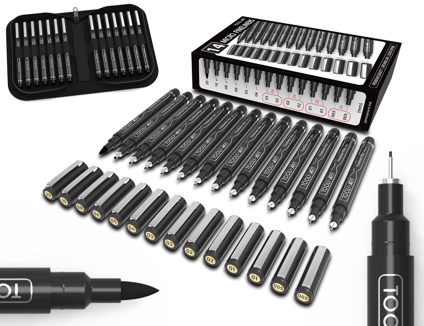 14 Microline Pens Set with Case Black