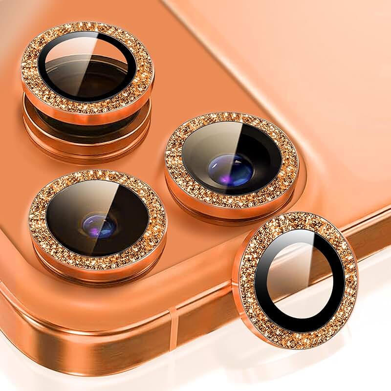 Set of two shiny orange camera protectors for iPhone 17 Pro Max and Pro