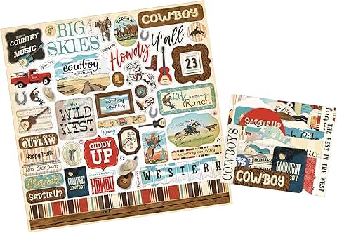 Western Cowboy Scrapbook Stickers Set with Horse and Boot Designs