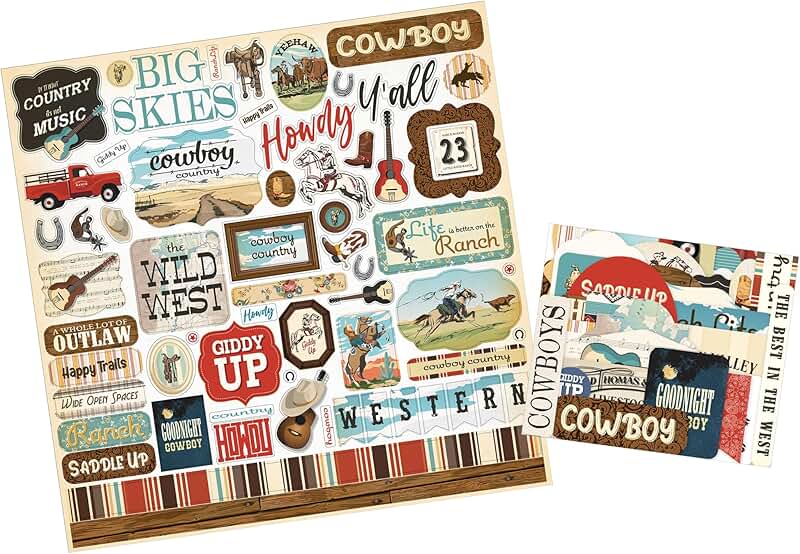 Western Cowboy Scrapbook Stickers Set with Horse and Boot Designs