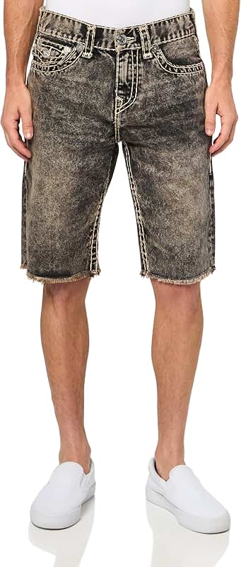 Men's Super T Flap Short with Fray Hem in Acid Wash Denim