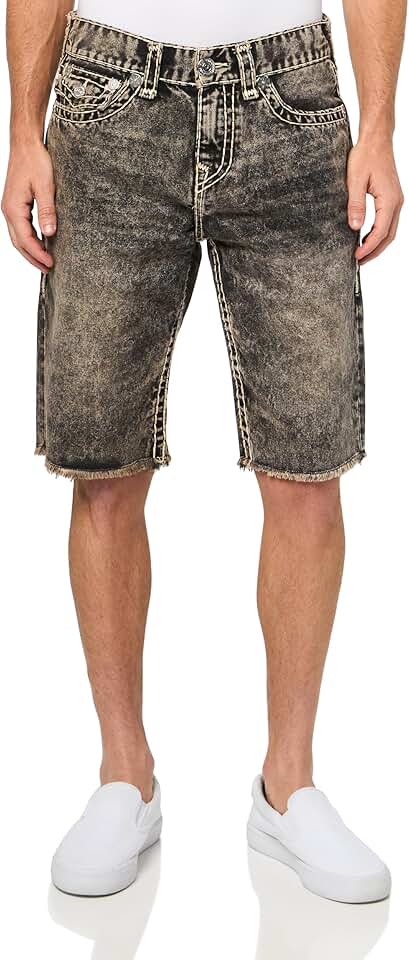 Men's Super T Flap Short with Fray Hem in Acid Wash Denim