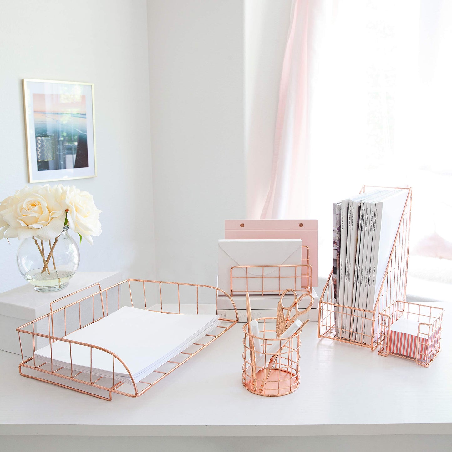 Rose Gold 5-Piece Desk Organizer Set