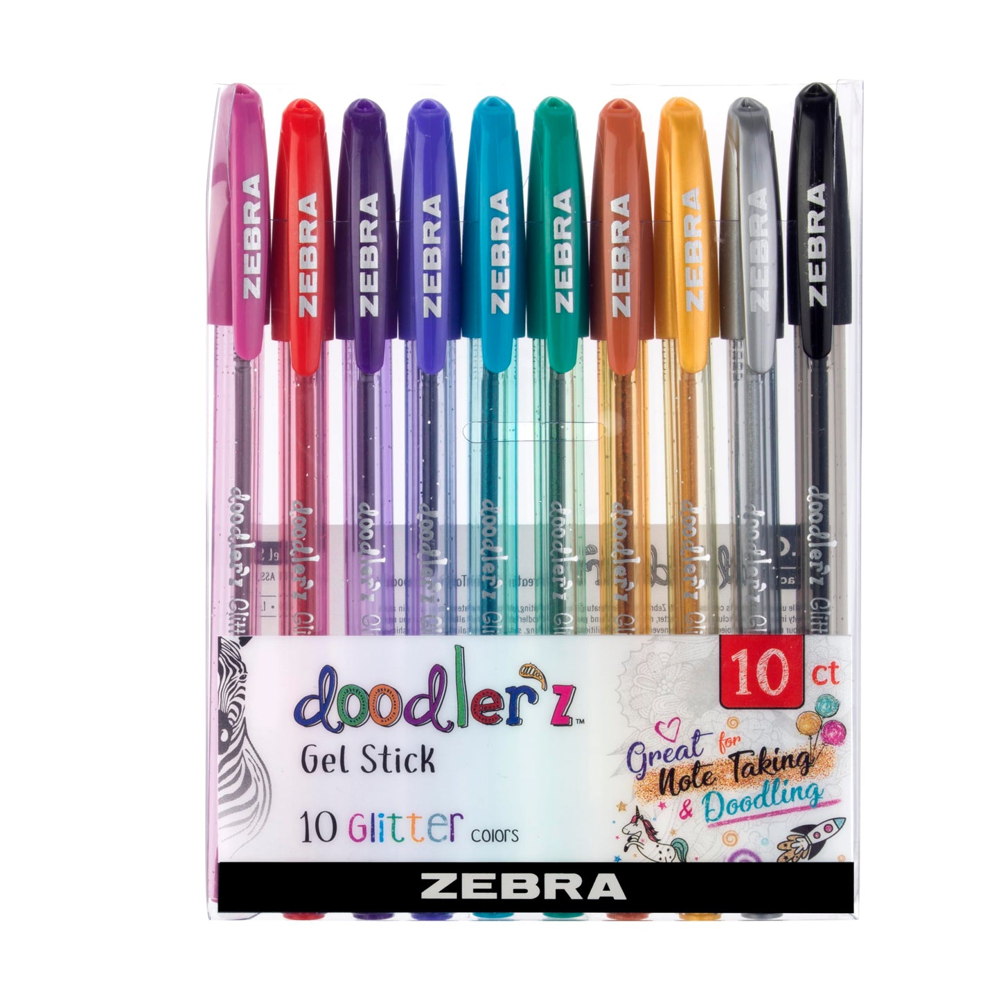 10 Assorted Glitter Gel Pens with Bold 1.0mm Tips