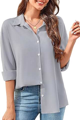 Long Sleeve Collared Button Down Shirt for Women