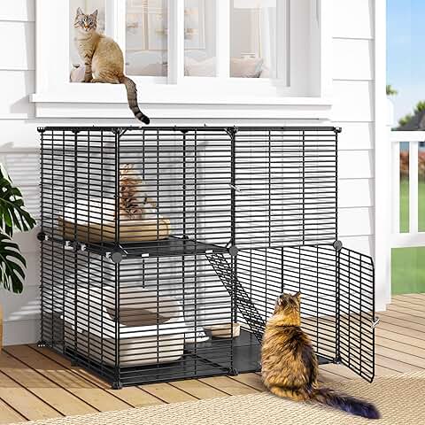 Indoor 2-Tier Cat Enclosure and Playpen