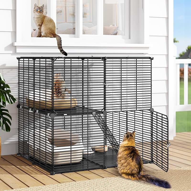 Indoor 2-Tier Cat Enclosure and Playpen