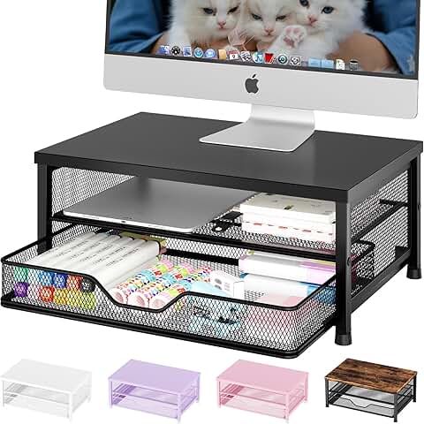 Black Computer Monitor Stand with Drawer and Organizer