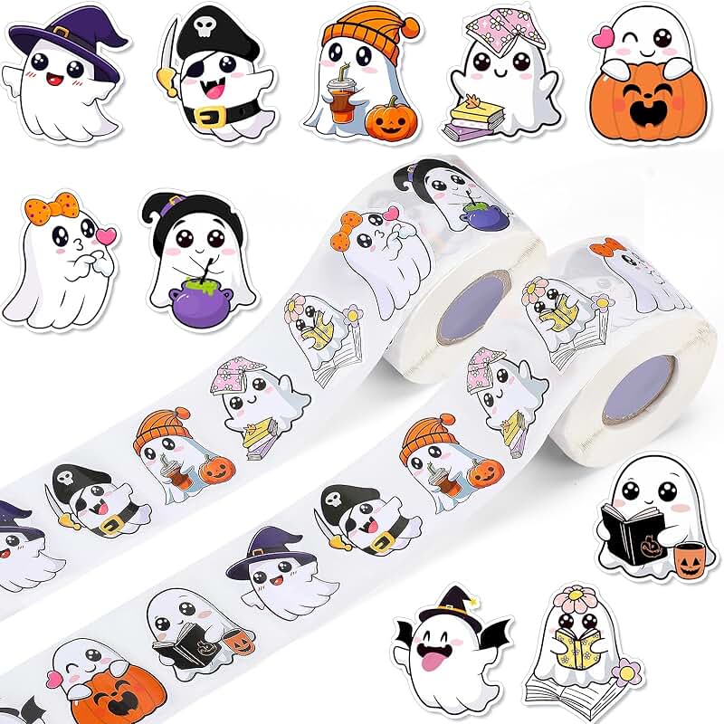 1000 Halloween Ghost Stickers, 1.5 Inches, Self-Adhesive