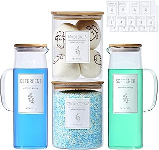 Glass Laundry Detergent Dispenser Set with Bamboo Lids