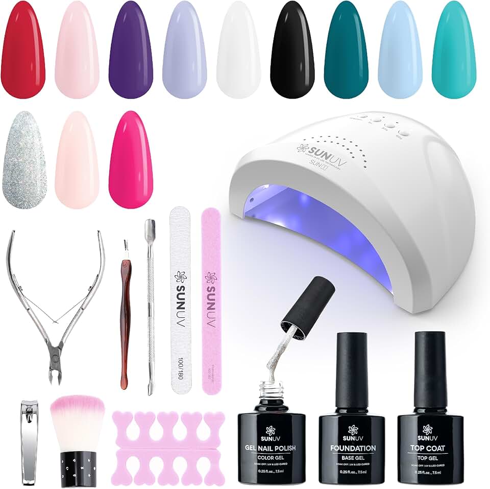 Gel Nail Polish Kit with UV Light and 12 Colors