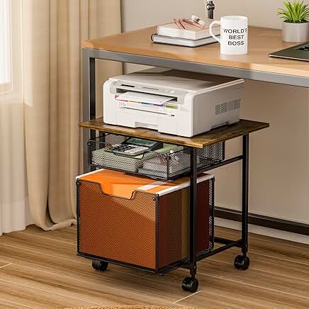 Rolling file cabinet with storage and extended desktop