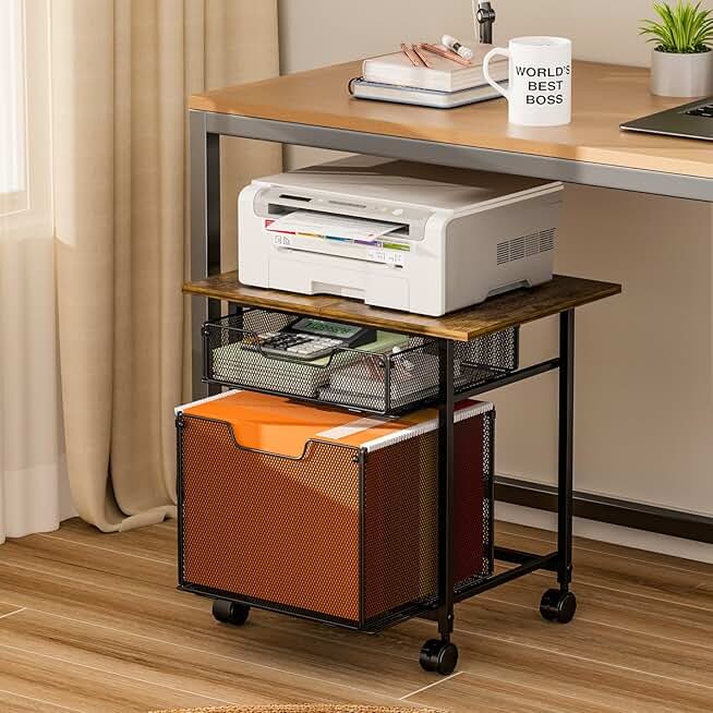 Rolling file cabinet with storage and extended desktop