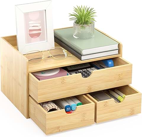 Mini Bamboo Desk Organizer with Three Drawers