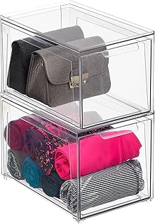 Stackable Plastic Closet Storage Bins with Drawers, 2 Pack