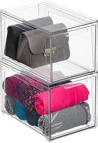 Stackable Plastic Closet Storage Bins with Drawers, 2 Pack