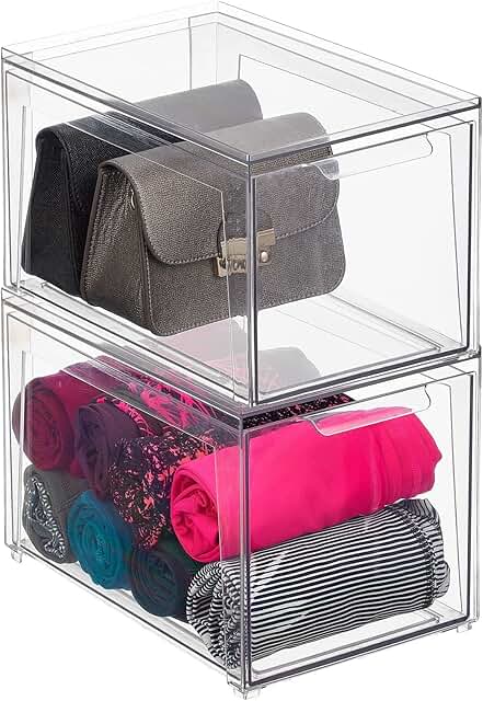 Stackable Plastic Closet Storage Bins with Drawers, 2 Pack