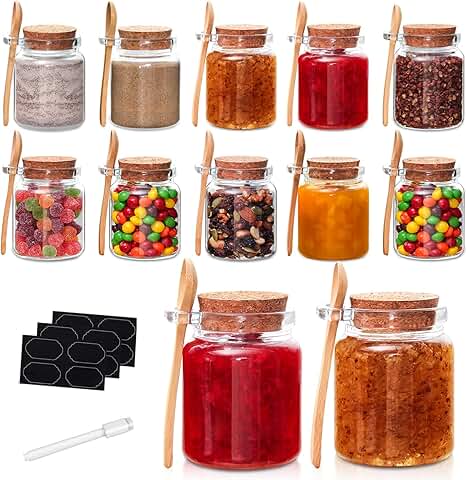 10oz Glass Storage Jars with Cork Lids, 12 Pack
