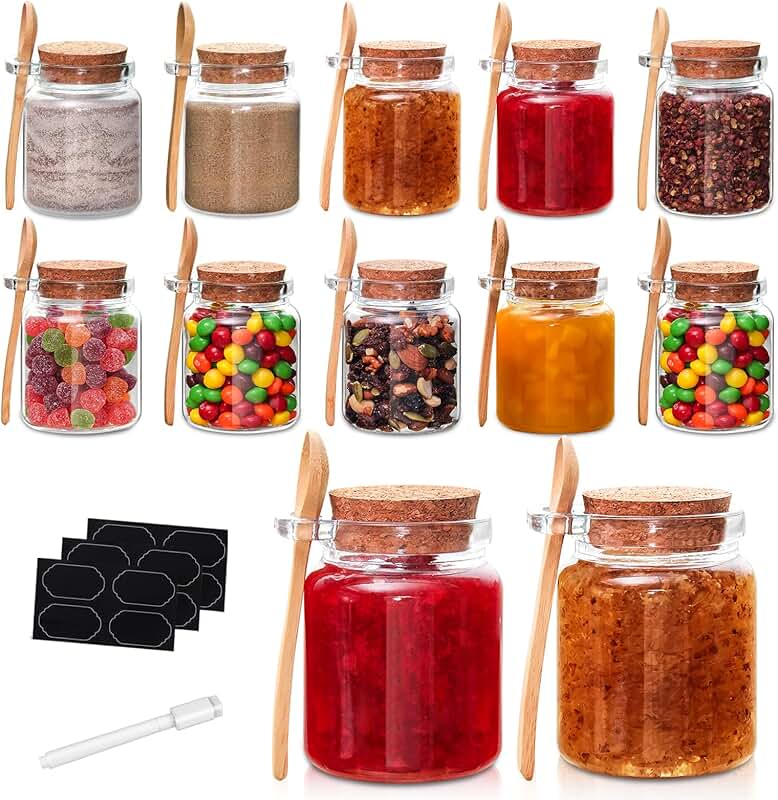 10oz Glass Storage Jars with Cork Lids, 12 Pack