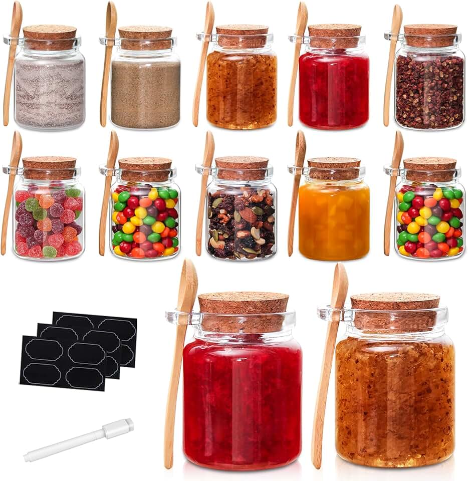 10oz Glass Storage Jars with Cork Lids, 12 Pack
