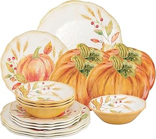 16-Piece Pumpkin Melamine Dinnerware Set for Four