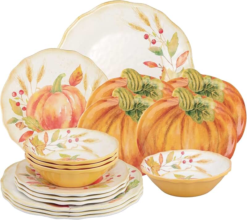 16-Piece Pumpkin Melamine Dinnerware Set for Four