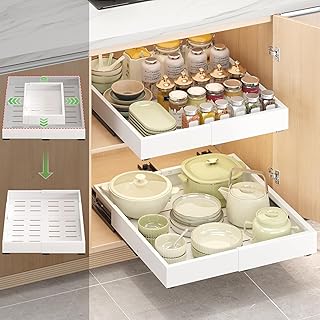 Expandable cabinet pull-out drawer with 3 rails