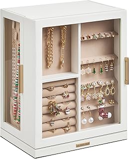Rotating Jewelry Box with 5 Drawers and Glass Window