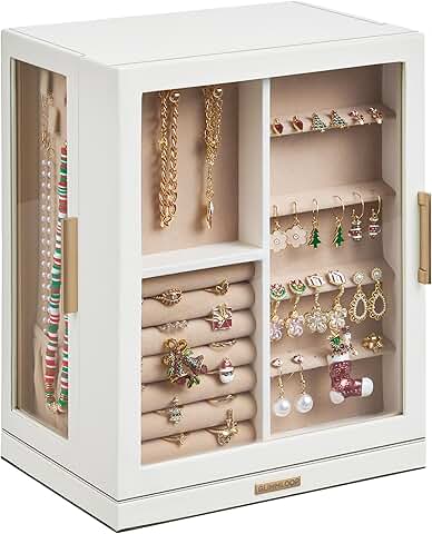 Rotating Jewelry Box with 5 Drawers and Glass Window