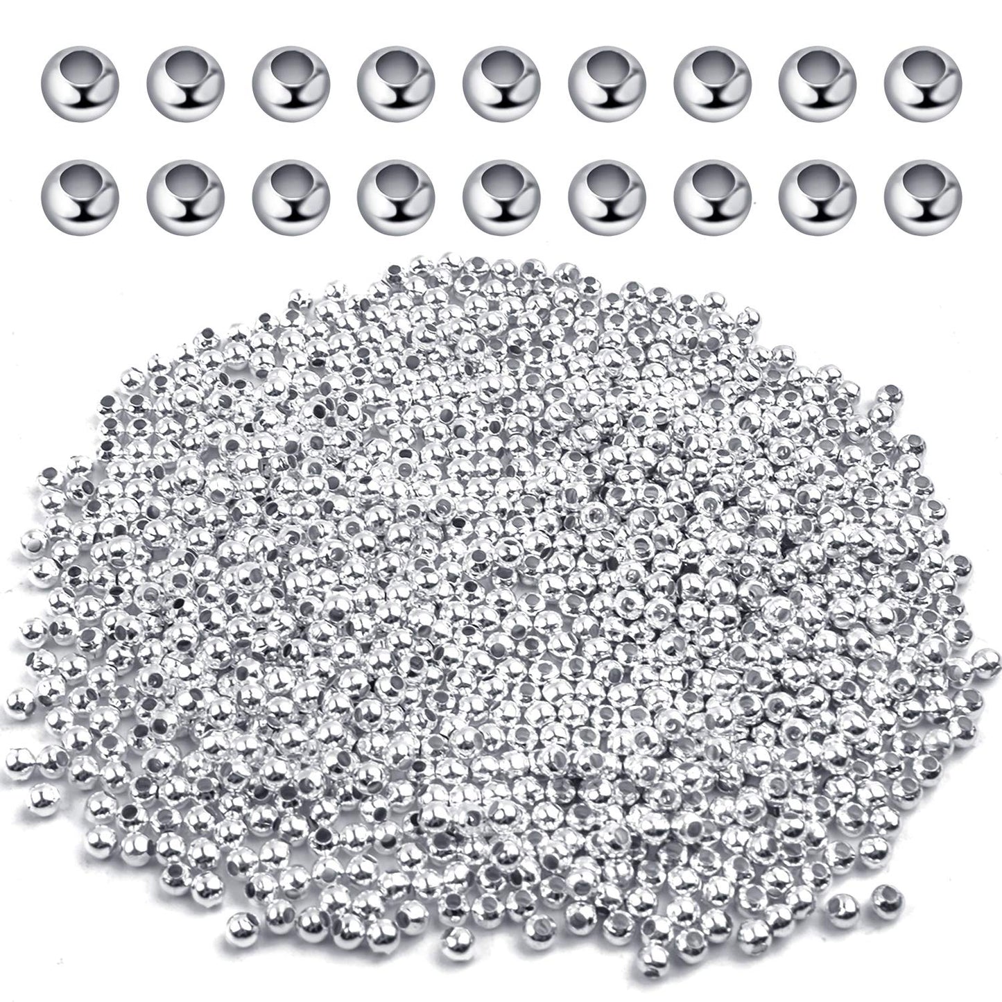 3mm Silver Crimp Beads for Jewelry Making, 1000 Pieces