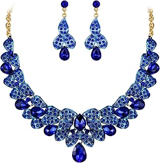 Women's Bridal Jewelry Set with Rhinestone Beaded Necklace and Dangle Earrings