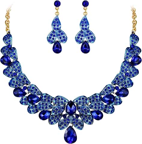 Women's Bridal Jewelry Set with Rhinestone Beaded Necklace and Dangle Earrings