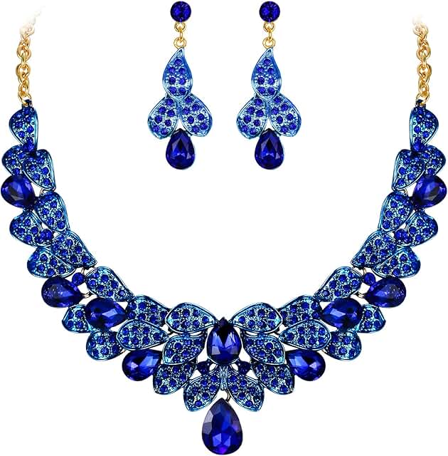 Women's Bridal Jewelry Set with Rhinestone Beaded Necklace and Dangle Earrings