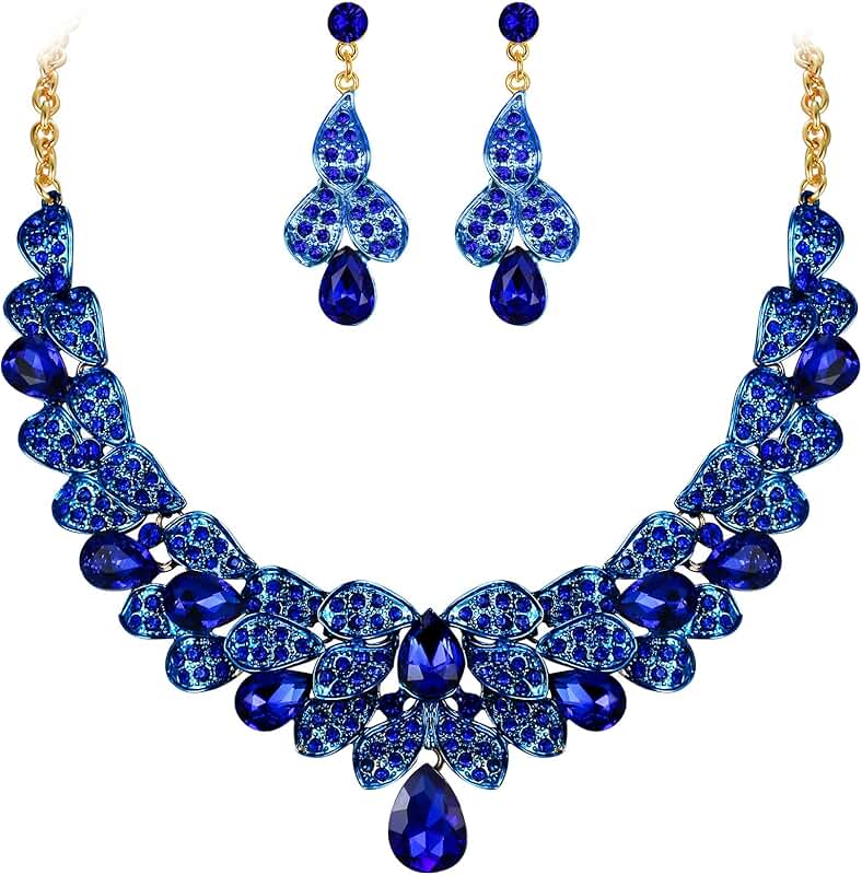 Women's Bridal Jewelry Set with Rhinestone Beaded Necklace and Dangle Earrings
