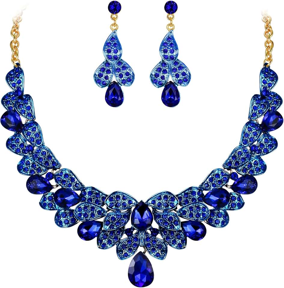 Women's Bridal Jewelry Set with Rhinestone Beaded Necklace and Dangle Earrings