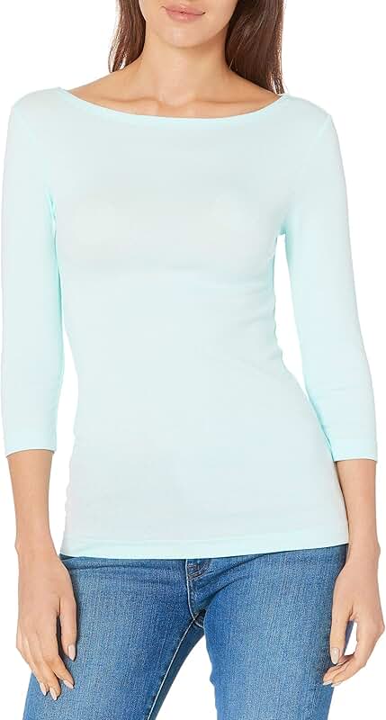 Women's Slim-Fit 3/4 Sleeve Boat Neck T-Shirt
